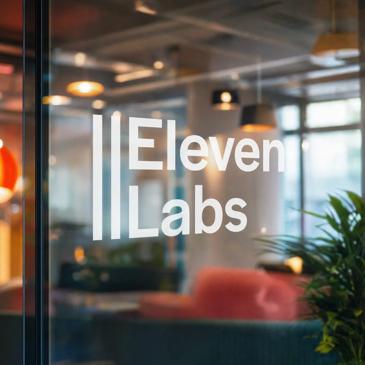 The ElevenLabs mark on the glass of their office